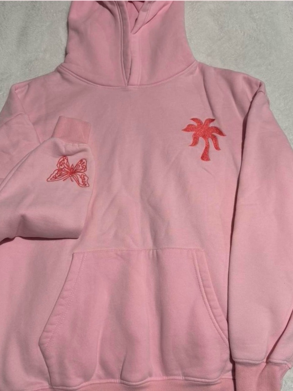 Pink Palm Puff Women's Pink Graphic Hoodie Sweater - Picture 4 of 5